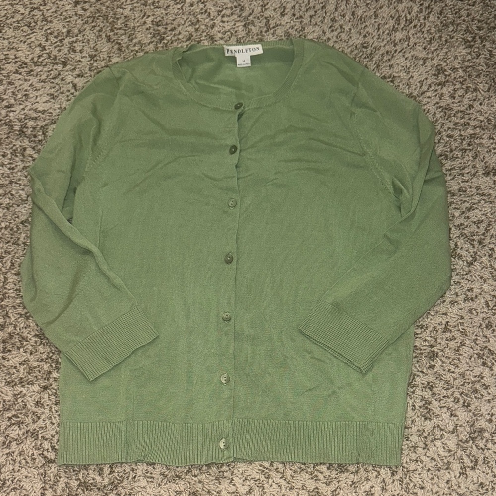 Pendleton Sage Green Button-Front Cardigan